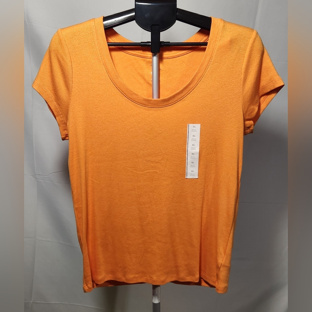 ⚡️🛍 4/$20 🛍 A New Day Women's Vibrant Orange Fitted Short Sleeve Tee-Size XL